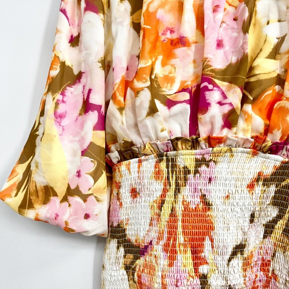 Rachel Parcell Floral Smocked Chiffon Dress Knee Length Modest Dress Size Small - Picture 6 of 15